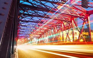Dramatic Lights on Bridge Printed on Metal