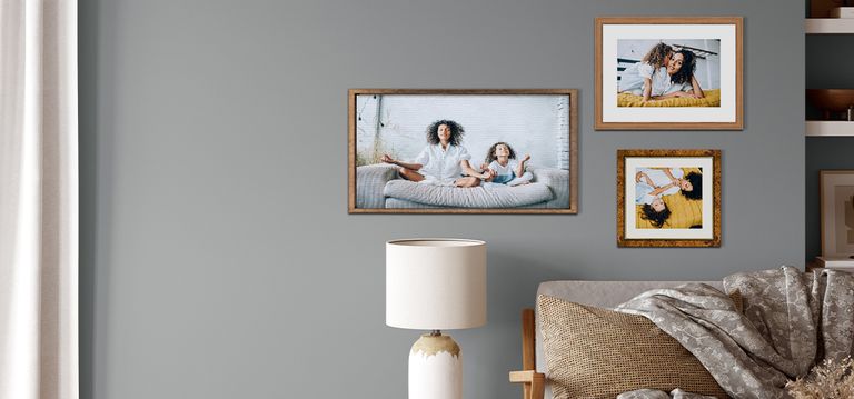 Neutral color room with collage of mother's day framed photos