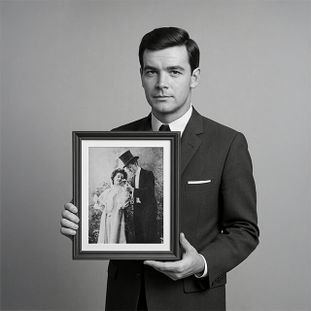 Man holding an old framed photograph