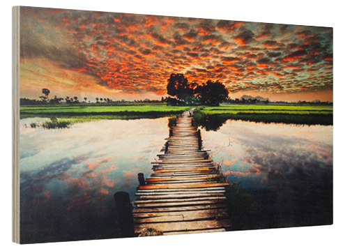Car photo printed on wood