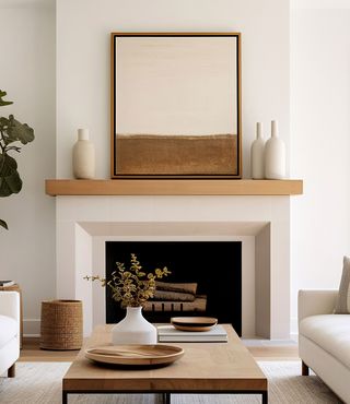 Framed canvas artwork with floating canvas frame displayed over a fireplace in a brightly lit living area