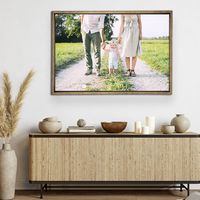 Framed canvas hanging over a credenza